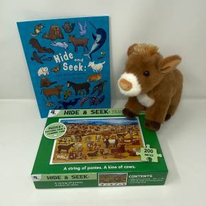 Hide & Seek Book + Cow Plush + Cow Puzzle