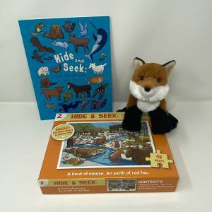Hide & Seek Book + Fox Plush + Moose Puzzle