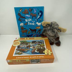Hide & Seek Book + Marshall Moose Plush + Moose Puzzle