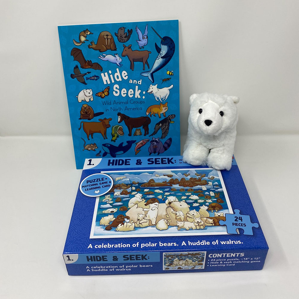 Hide & Seek Book + Polar Bear Plush + Polar Bear Puzzle
